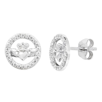 Sterling silver Cz Claddagh Stud Earrings