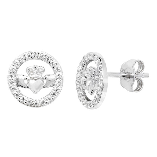 Sterling silver Cz Claddagh Stud Earrings