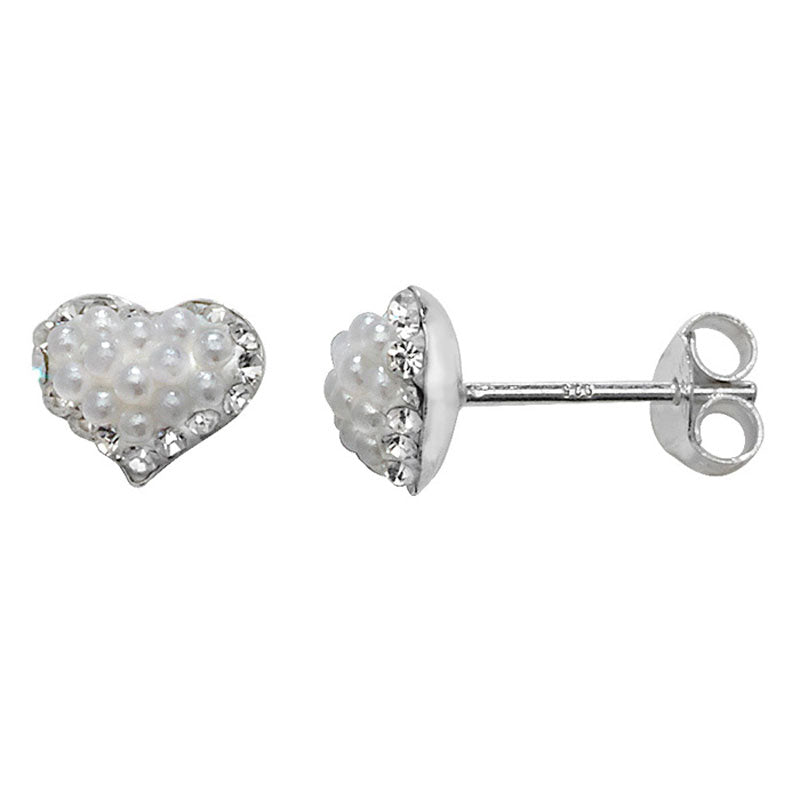 Sterling silver Cz Pearl Heart Stud Earrings