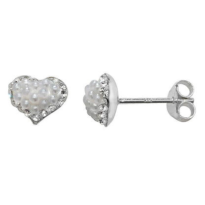 Sterling silver Cz Pearl Heart Stud Earrings