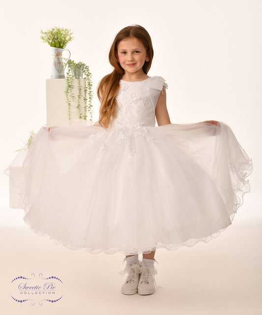 Sweetie Pie White Communion Dress Tea Length 5016